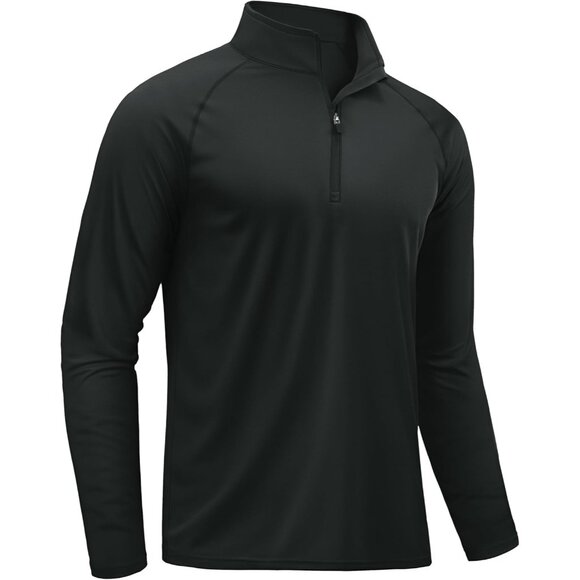🆕Men's Black Polyester Rash Guard Swim Shirt Long Sleeve UPF 50 Sun Protection - Picture 1 of 7